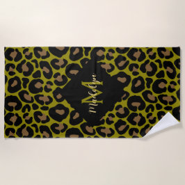 Elegant olive green and black leopard Monogrammed  Strandtuch