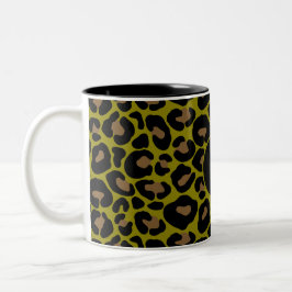 Elegant Olive Green black Leopard Print monogram Zweifarbige Tasse