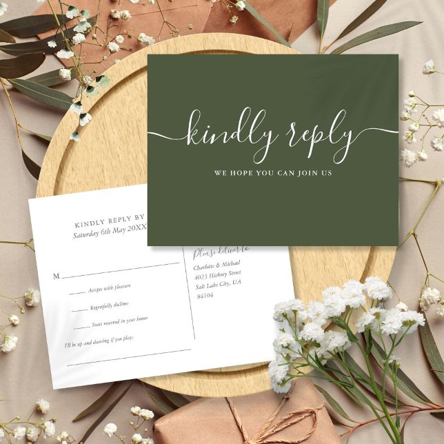 Elégant Olive Green Chanson Demande Carte postale  (Elegant Olive Green Song Request RSVP Postcard)