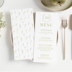 Elégant Olive Green Floral Garden Menu Mariage
