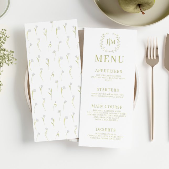 Elégant Olive Green Floral Garden Menu Mariage (Créateur téléchargé)