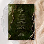 Elegant Olive Green Gold Agate Wedding Menu Menükarte<br><div class="desc">This elegant modern wedding menu features an olive green watercolor agate border trimmed with faux gold glitter. The customizable text combines gold-colored handwriting script and copperplate fonts. The reverse side features a matching olive green and gold agate design.</div>