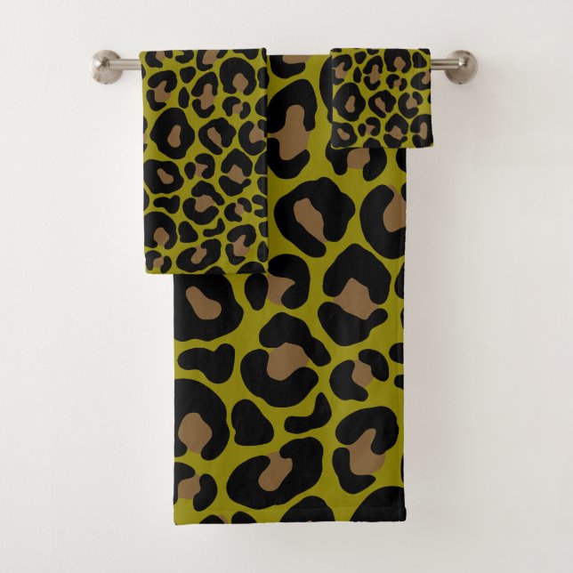 Elegant Olive Green Leopard Print Badhandtuch Set (Insitu)