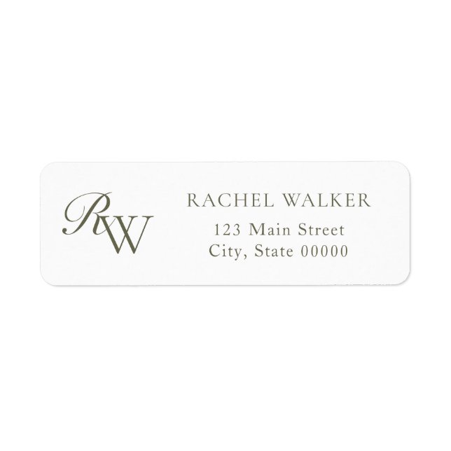 Elegant Olive Green Monogram Return Address (Vorne)