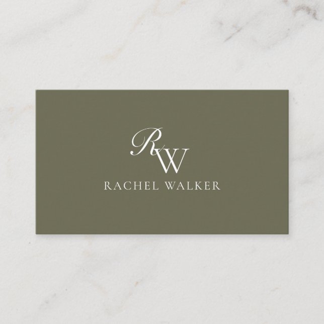 Elegant Olive Green Monogram Visitenkarte (Vorderseite)