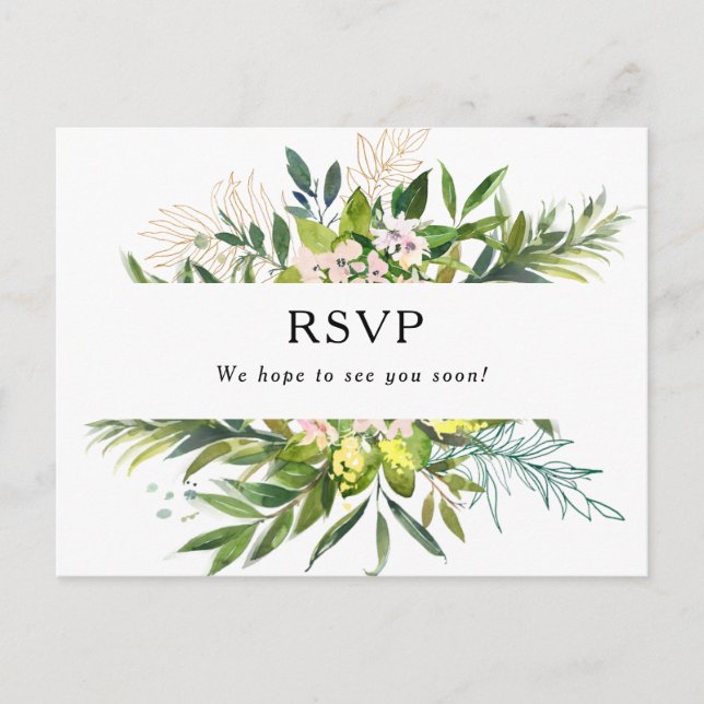Elegant Olive Greenerity Wedding RSVP Postcard Postkarte (Vorderseite)