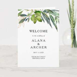 Élégant Olive Greenery Programme de mariage plié