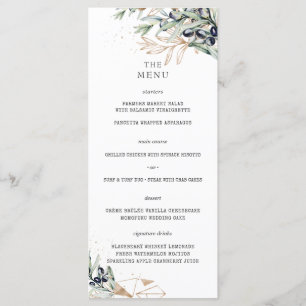 Elégant Olive Grove Greenery Gold Mariage Menu