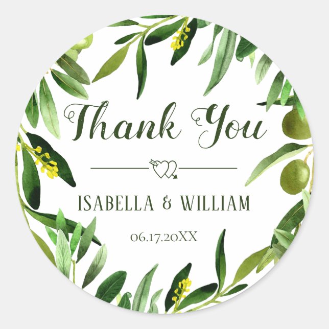 Elegant Olive Leaf Boho Garden Wedding Vielen Dank Runder Aufkleber (Vorderseite)