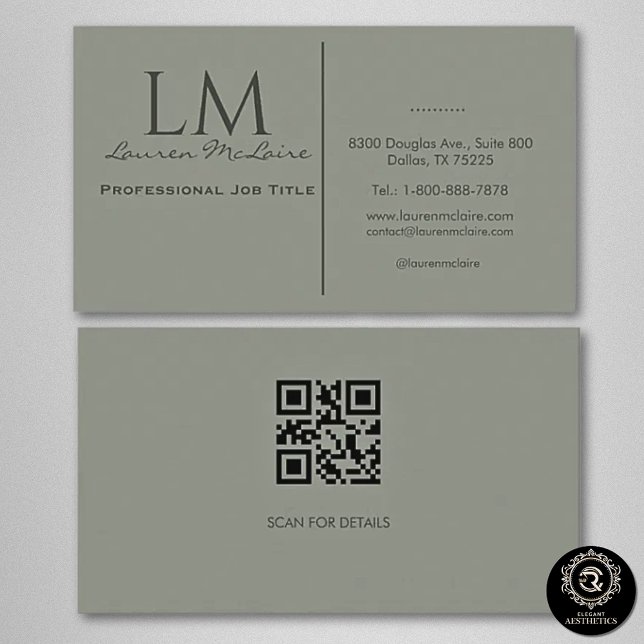 Elegant Olive Taupe QR Code Business Card Visitenkarte (Von Creator hochgeladen)