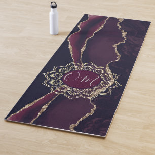 Elegant OM Mandala auf Lila Marmor Gold Agate Yogamatte
