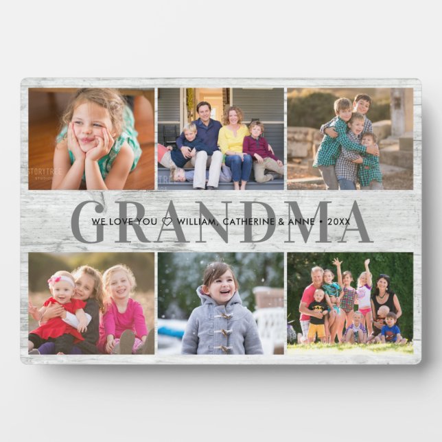 Elegant Oma 6 Foto Collage Wood Mother Day Fotoplatte (Vorderseite)