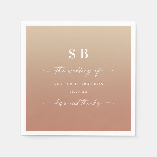 Elegant Ombre Clay & Gold Mit Monogramm Wedding Serviette (Vorderseite)