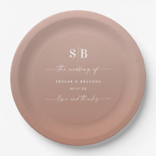 Elegant Ombre Clay & Pink Mit Monogramm Wedding Pappteller