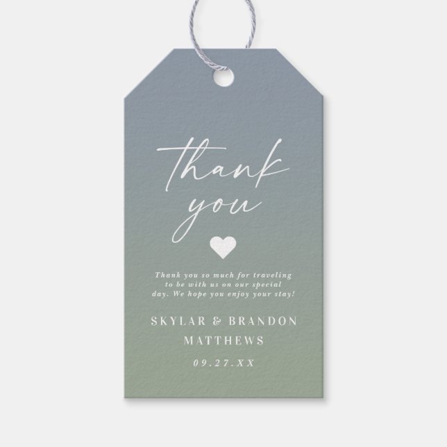Elegant Ombre Dusty Blue & Green Wedding Vielen Da Geschenkanhänger (Vorderseite)