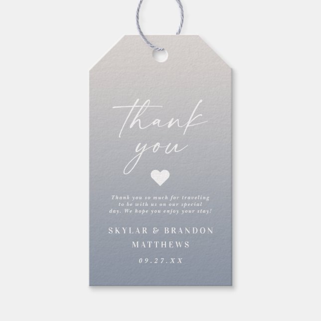 Elegant Ombre Dusty Blue & Ivory Wedding Vielen Da Geschenkanhänger (Vorderseite)