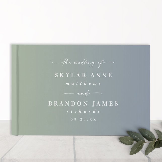 Elegant Ombre Dusty Blue & Leaf Green Wedding Gästebuch (Von Creator hochgeladen)