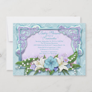 Elegant Ombre Floral Blue Baby Shower Einladung