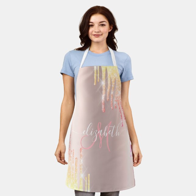 Elegant Ombre Glitzer Tropfen Drops Monogram Schürze (Getragen)