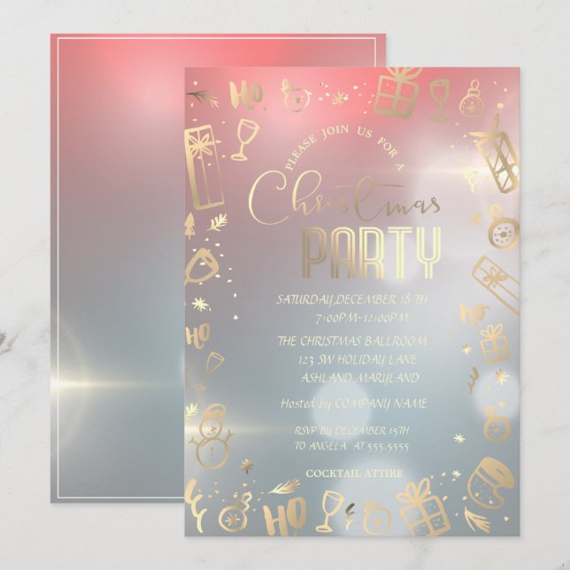 Elegant Ombre Gold Company Christmas Party Einladung (Vorne/Hinten)