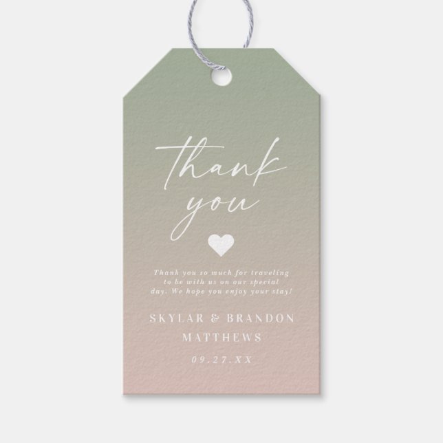Elegant Ombre Green & Blush Pink Wedding Vielen Da Geschenkanhänger (Vorderseite)