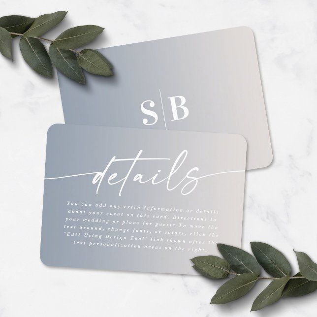 Elegant Ombre Ivory & Dusty Blue Wedding Details Begleitkarte (Von Creator hochgeladen)