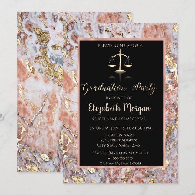 Elegant Ombre Marble Law School Graduation Party Einladung (Vorne/Hinten)