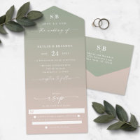 Elegant Ombre Monogram Green & Blush Pink Wedding