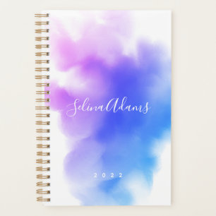 Elegant Ombre Pink Blue Watercolor Script Abstrakt Planer