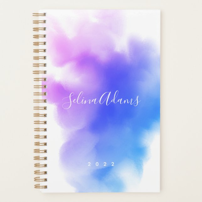 Elegant Ombre Pink Blue Watercolor Script Abstrakt Planer (Vorderseite)