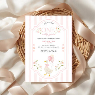 Elegant One Silly Goose Pink Girls 1st Birthday  Einladung