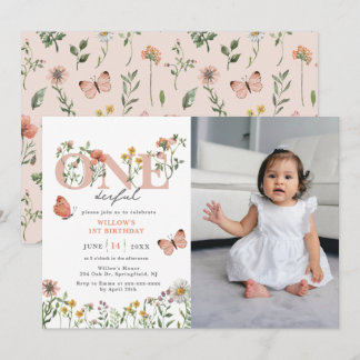 Elegant Onederful Wildblume 1. Geburtstag Einladung
