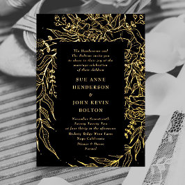 Elegant Onyx Black Tuxedo Gold Wreath Wedding Folieneinladung