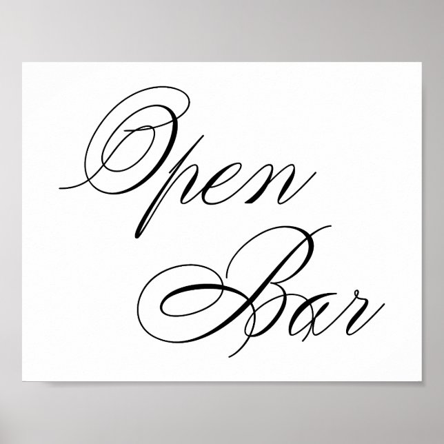Elegant Open Bar Black Script | Horizontale Tabell Poster (Vorne)