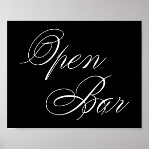 Elegant Open Bar White Script   Horizontale Tabell Poster