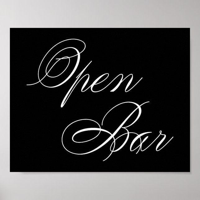 Elegant Open Bar White Script | Horizontale Tabell Poster (Vorne)