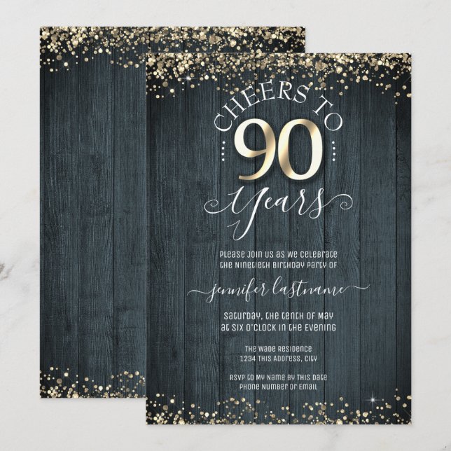 Elégant or 90e anniversaire Invitation officielle (Devant / Derrière)