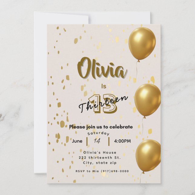Elégant or Anniversaire Invitation - Enfants Ados  (Devant)
