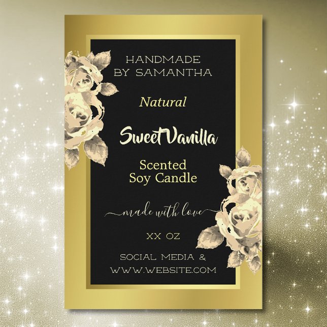 Elégant Or Black Floral produit Étiquette Beauté & (Créateur téléchargé)