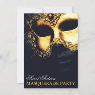 Elégant Or Black Sweet 16 Invitations Masquerade
