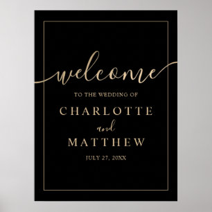 Elégant or & Black Welcome Mariage Poster