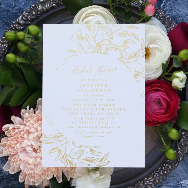 Elégant or Botanique Douche nuptiale invitation (Créateur téléchargé)