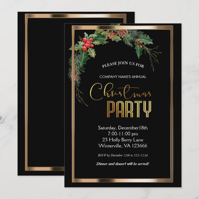 Élégant or de Noël festif Invitation (Devant / Derrière)