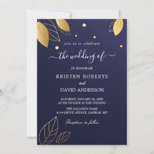 Elégant or et bleu roi faire-part de mariage