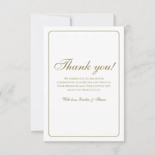 Elégant or et Carte de remerciements Mariage blanc
