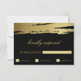 Élégant Or et noir Faux Foil Brosse Stroke RSVP