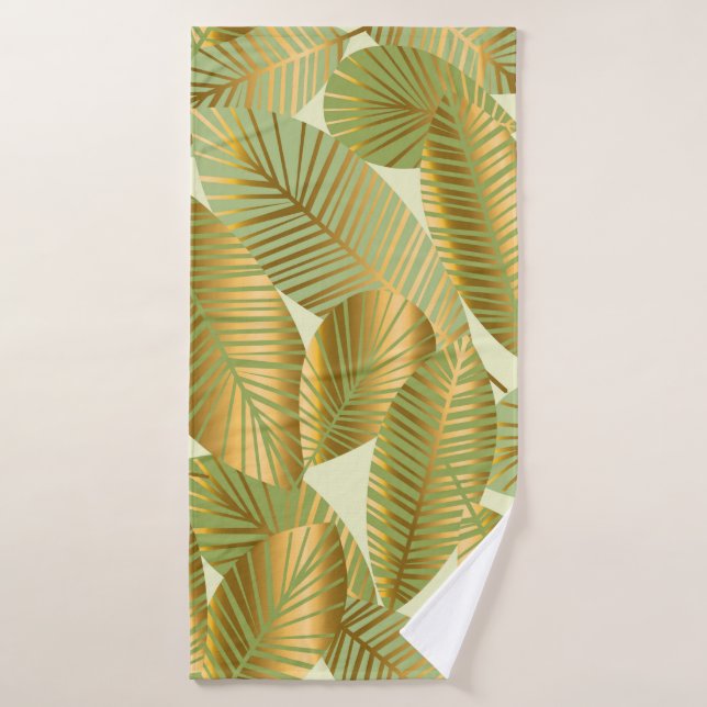 élégant or exotique feuilles sans couture motif su (Serviette de bain)