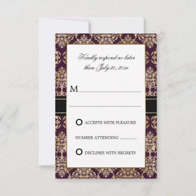 Elégant or fleurit Damask Eggplant RSVP (Dos)
