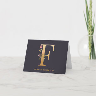 Élégant or floral F Monogramme chic Personnalisé