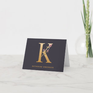 Elégant or Floral K Monogram Chic Personnalisé